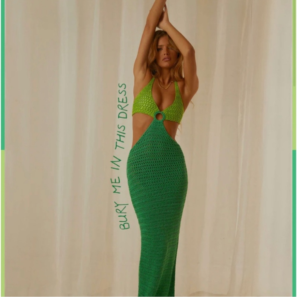 Peppermayo Green Crochet Maxi Dress